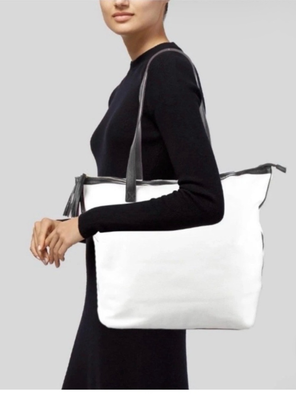 Walter Baker Cream Canvas Tote Bag with Black Trim - NWT